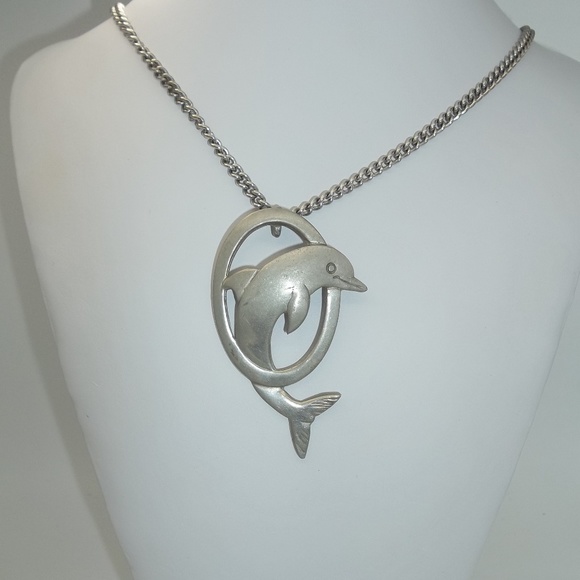 Reed and Barton Pewter Dolphin Necklace - Picture 2 of 6